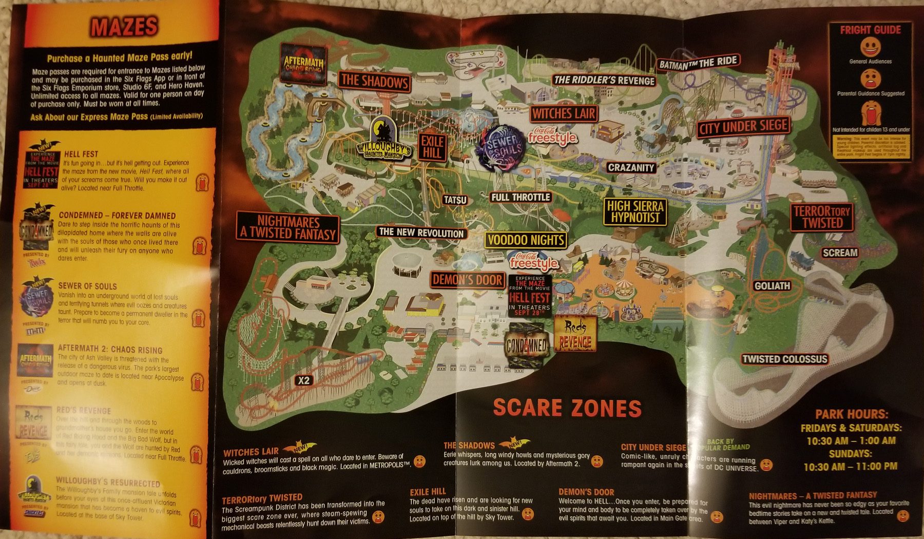 2018 Six Flags Fright Fest Map