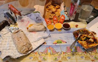 del taco BBQ chicken burrito taco and fries